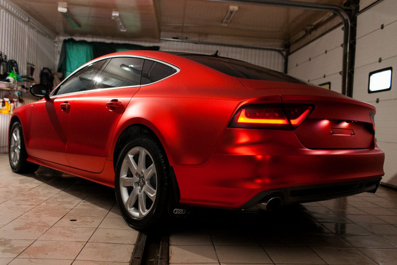 Audi A7 (Red matt chrome) первый в России. Оклейка автомобил
